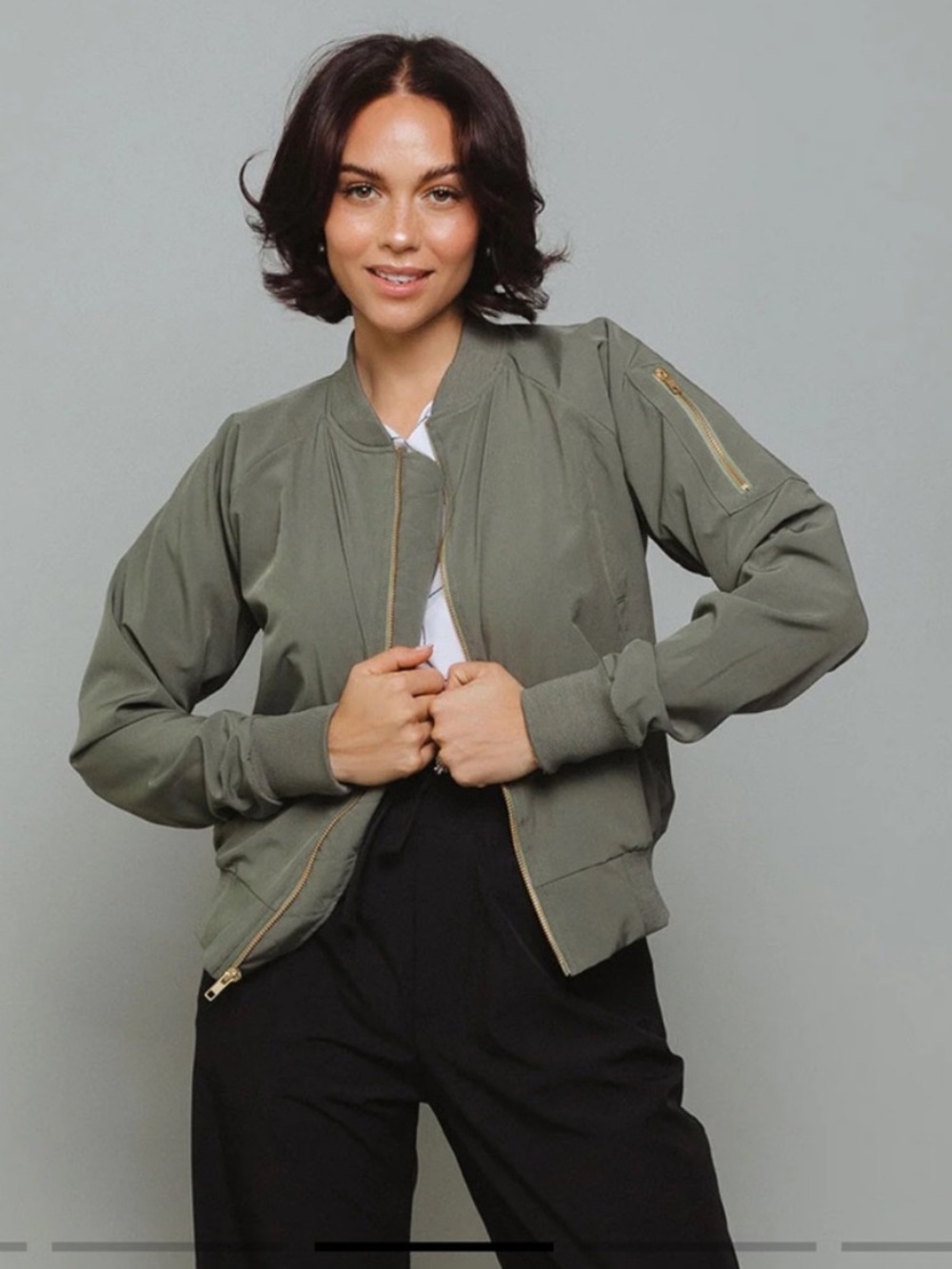 Albion Olive Zip Up Bomber Jacker Size XXL Chic Relaxed 90s Minimalist sporty